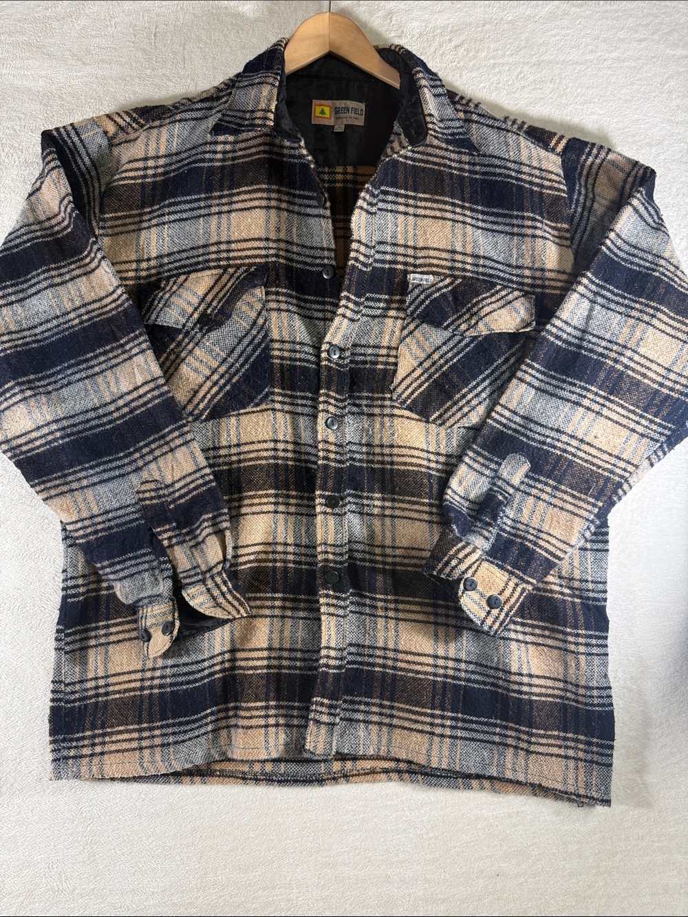 Green Field - Men's Plaid Shirt Jacket - Navy & Tan